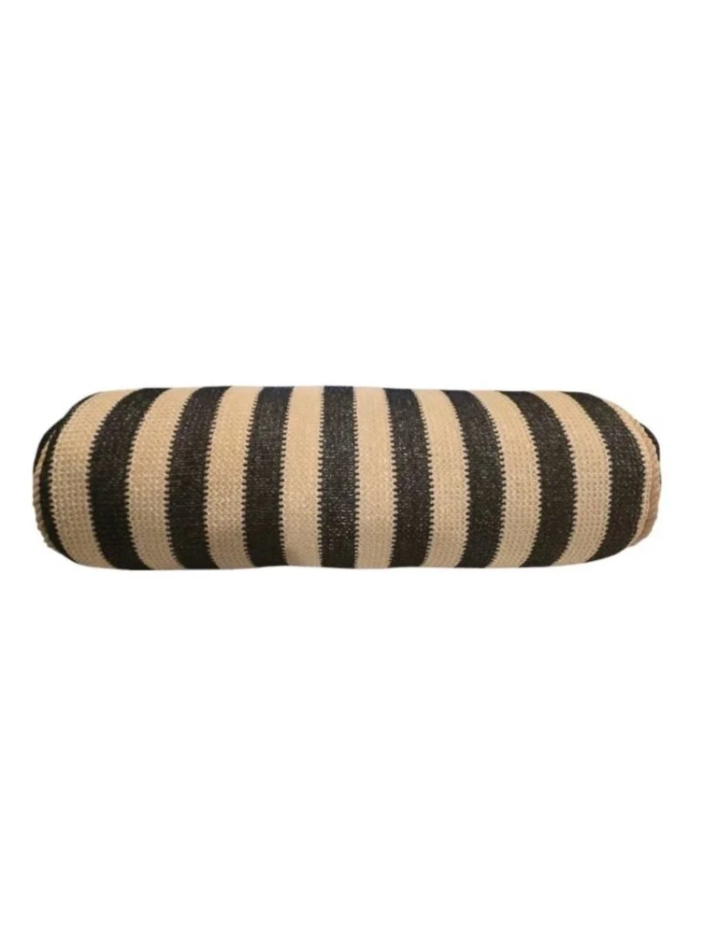 New Tan / Black Textured Stripped Outdoor Long Rope Round Pool Throw Pillow